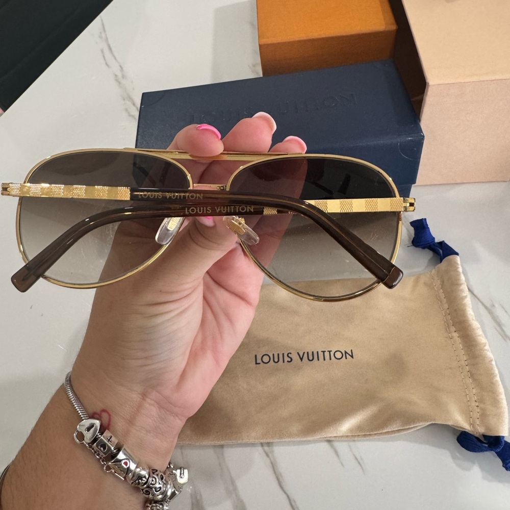Louis Vuitton Gold-Tone Aviator Sunglasses - Picture 2 of 5